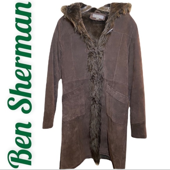 BEN SHERMAN VTG 100% GENUINE SUEDE PENNY LANE FAUX FUR CHOCOLATE BROWN COAT, 10 - Picture 3 of 13